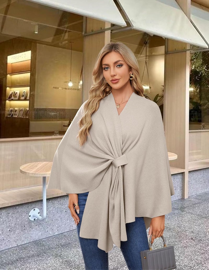 Puli Women's Elegant Shawl Wraps Soft Open Front Poncho Sweater for Spring Fall Winter - Image 3